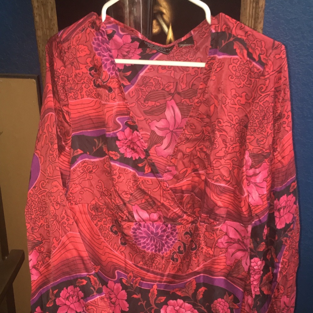 Red v-neck silk blouse